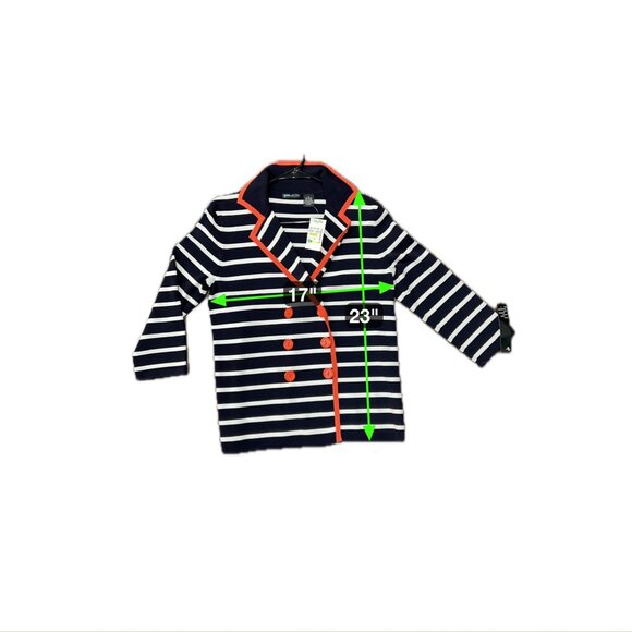 Yarns & Stitches Small Striped Red Trim Button Front Cardigan Nautical Preppy NW - Picture 6 of 11